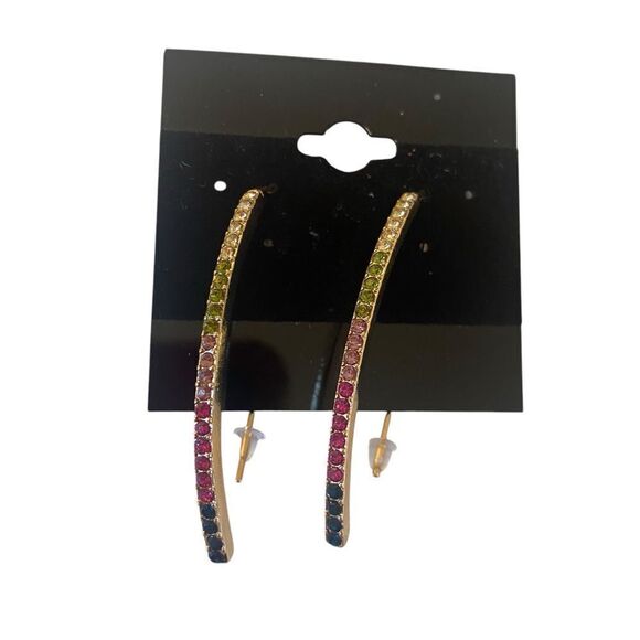 New York & Co. Multi-Colored Pave Crystal Curved Drop Earrings. - Picture 5 of 5